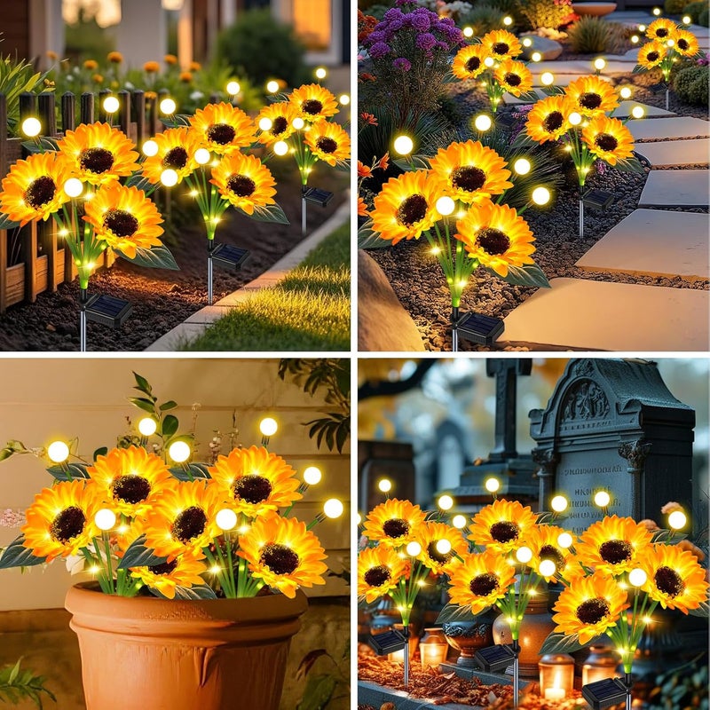 EDOF 6 Pack Sunflower with Firefly Lights,Solar Lights Outdoor Garden Decor,Solar Flowers Lights Waterproof,Sunflowers Birthday Gifts for Mom Women,Decorative Stakes Fairy Lights for Yard Patio Lawn - Image 2